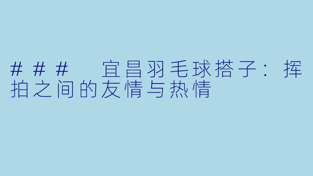 ### 宜昌羽毛球搭子：挥拍之间的友情与热情