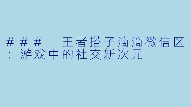 ### 王者搭子滴滴微信区：游戏中的社交新次元