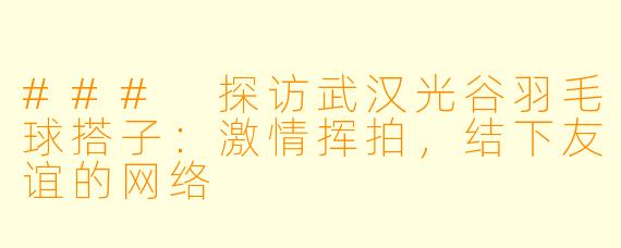 ### 探访武汉光谷羽毛球搭子：激情挥拍，结下友谊的网络
