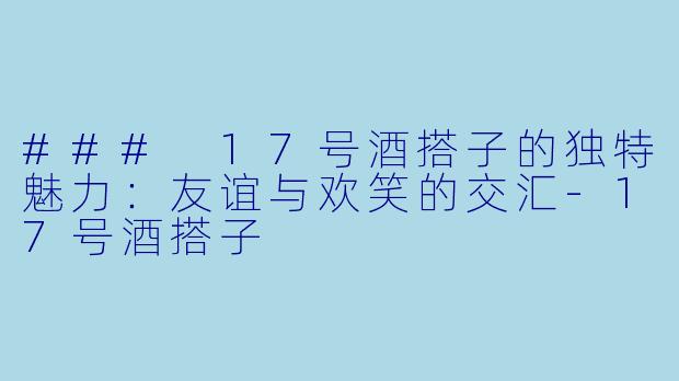### 17号酒搭子的独特魅力：友谊与欢笑的交汇-17号酒搭子