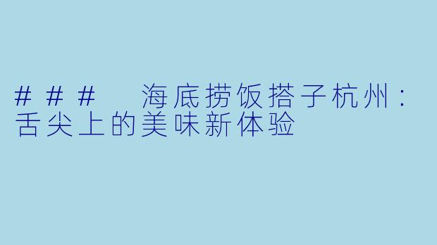 ### 海底捞饭搭子杭州：舌尖上的美味新体验