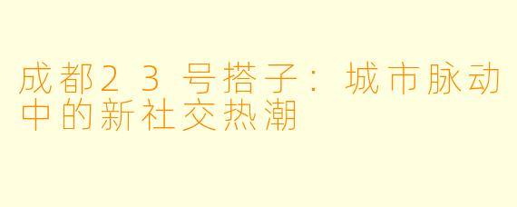 成都23号搭子：城市脉动中的新社交热潮