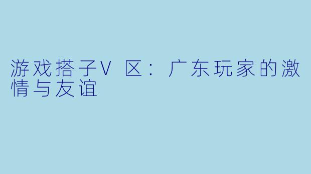 游戏搭子V区：广东玩家的激情与友谊
