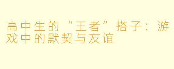 高中生的“王者”搭子:游戏中的默契与友谊