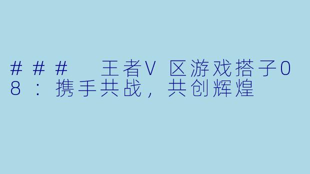 ### 王者V区游戏搭子08：携手共战，共创辉煌