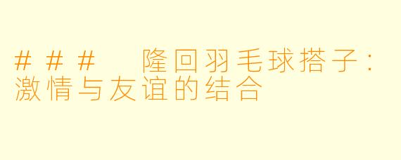 ### 隆回羽毛球搭子:激情与友谊的结合