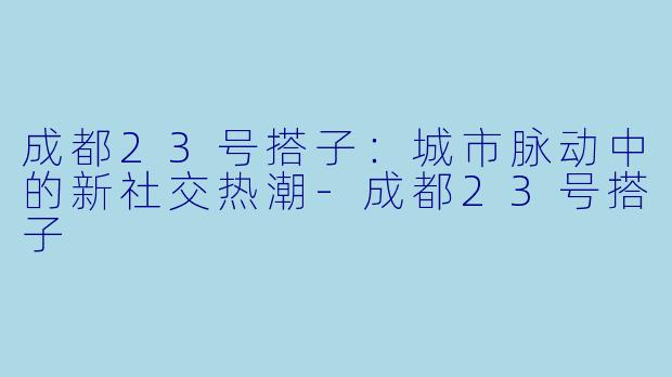 成都23号搭子：城市脉动中的新社交热潮-成都23号搭子
