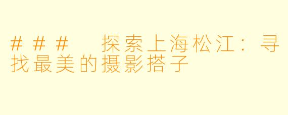 ### 探索上海松江:寻找最美的摄影搭子