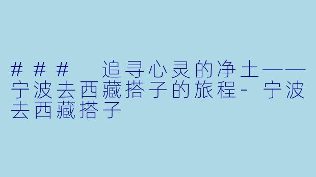 ### 追寻心灵的净土——宁波去西藏搭子的旅程-宁波去西藏搭子