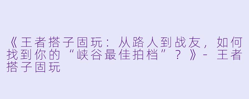 《王者搭子固玩：从路人到战友，如何找到你的“峡谷最佳拍档”？》-王者搭子固玩