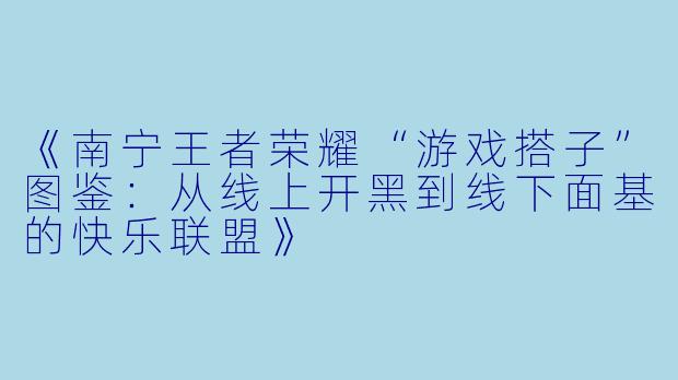 《南宁王者荣耀“游戏搭子”图鉴：从线上开黑到线下面基的快乐联盟》