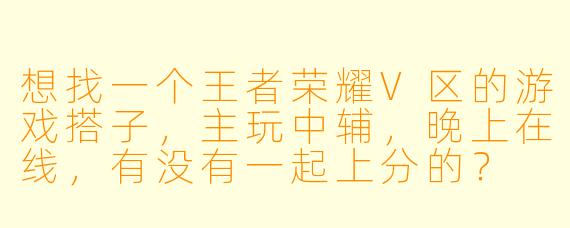 想找一个王者荣耀V区的游戏搭子，主玩中辅，晚上在线，有没有一起上分的？