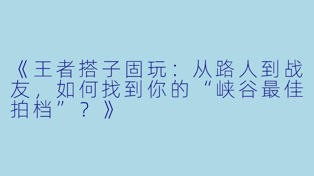《王者搭子固玩：从路人到战友，如何找到你的“峡谷最佳拍档”？》