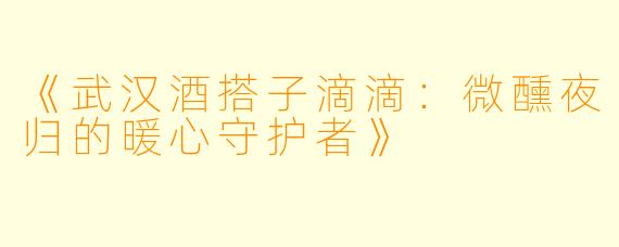 《武汉酒搭子滴滴:微醺夜归的暖心守护者》