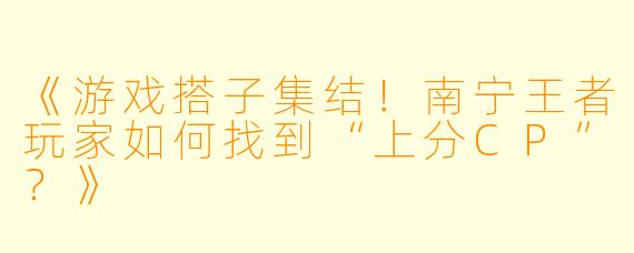 《游戏搭子集结！南宁王者玩家如何找到“上分CP”？》