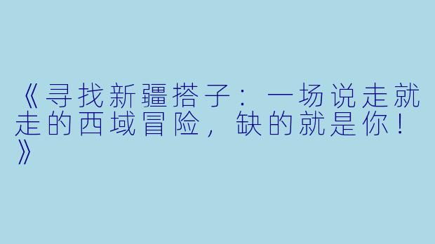《寻找新疆搭子：一场说走就走的西域冒险，缺的就是你！》