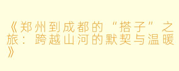《郑州到成都的“搭子”之旅：跨越山河的默契与温暖》