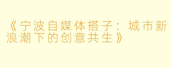 《宁波自媒体搭子：城市新浪潮下的创意共生》