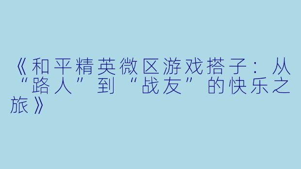 《和平精英微区游戏搭子：从“路人”到“战友”的快乐之旅》