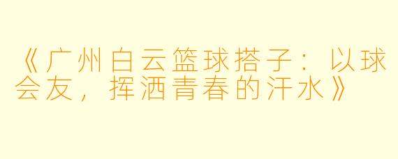 《广州白云篮球搭子:以球会友,挥洒青春的汗水》