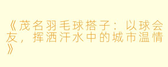 《茂名羽毛球搭子:以球会友,挥洒汗水中的城市温情》