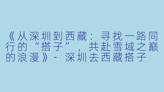 《从深圳到西藏:寻找一路同行的“搭子”,共赴雪域之巅的浪漫》