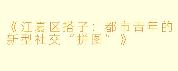 《江夏区搭子：都市青年的新型社交“拼图”》