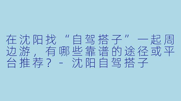 在沈阳找“自驾搭子”一起周边游，有哪些靠谱的途径或平台推荐？-沈阳自驾搭子