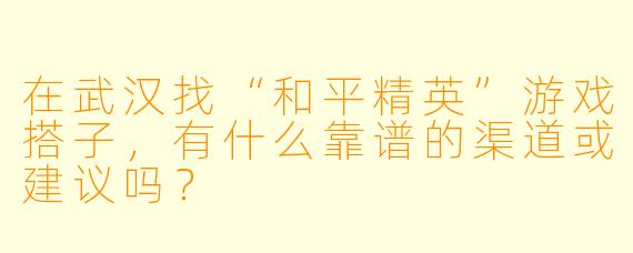 在武汉找“和平精英”游戏搭子，有什么靠谱的渠道或建议吗？