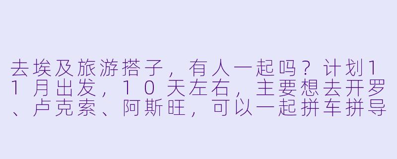 去埃及旅游搭子，有人一起吗？计划11月出发，10天左右，主要想去开罗、卢克索、阿斯旺，可以一起拼车拼导游，预算1w左右，性格随和好相处，求捡或组队！-去埃及旅游搭子