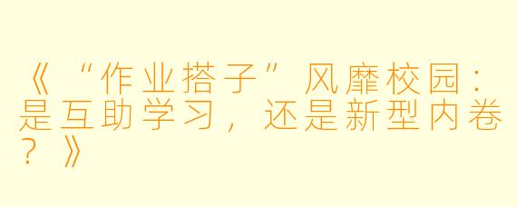 《“作业搭子”风靡校园：是互助学习，还是新型内卷？》