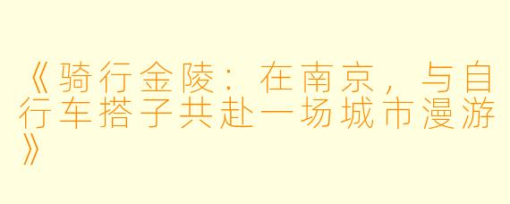 《骑行金陵:在南京,与自行车搭子共赴一场城市漫游》