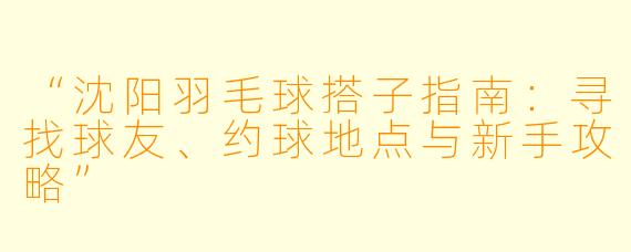 “沈阳羽毛球搭子指南：寻找球友、约球地点与新手攻略”