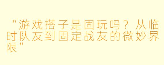 “游戏搭子是固玩吗？从临时队友到固定战友的微妙界限”