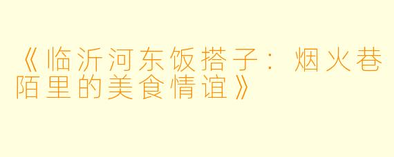《临沂河东饭搭子：烟火巷陌里的美食情谊》