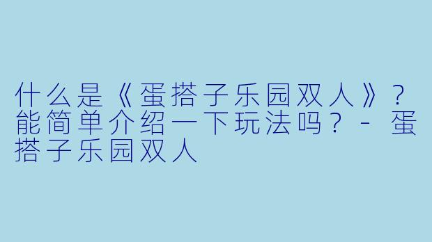 什么是《蛋搭子乐园双人》？能简单介绍一下玩法吗？-蛋搭子乐园双人
