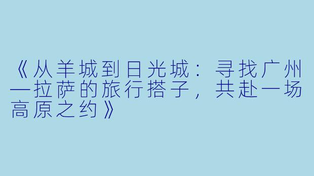 《从羊城到日光城：寻找广州—拉萨的旅行搭子，共赴一场高原之约》