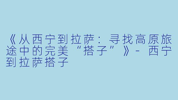 《从西宁到拉萨：寻找高原旅途中的完美“搭子”》-西宁到拉萨搭子
