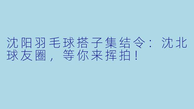 沈阳羽毛球搭子集结令：沈北球友圈，等你来挥拍！