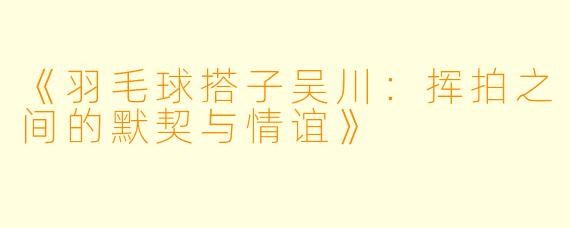 《羽毛球搭子吴川：挥拍之间的默契与情谊》
