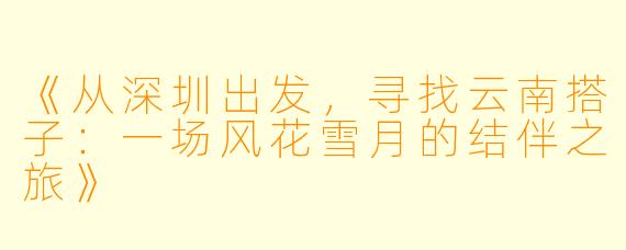 《从深圳出发，寻找云南搭子：一场风花雪月的结伴之旅》