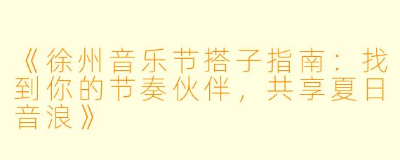《徐州音乐节搭子指南：找到你的节奏伙伴，共享夏日音浪》