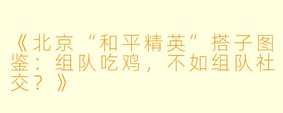 《北京“和平精英”搭子图鉴：组队吃鸡，不如组队社交？》