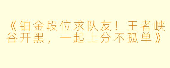 《铂金段位求队友！王者峡谷开黑，一起上分不孤单》