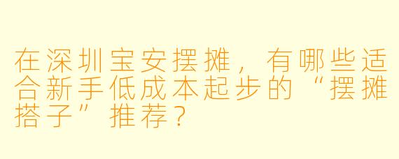 在深圳宝安摆摊，有哪些适合新手低成本起步的“摆摊搭子”推荐？