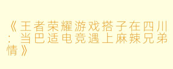 《王者荣耀游戏搭子在四川：当巴适电竞遇上麻辣兄弟情》