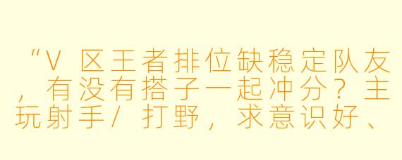 “V区王者排位缺稳定队友，有没有搭子一起冲分？主玩射手/打野，求意识好、不喷人的队友！”