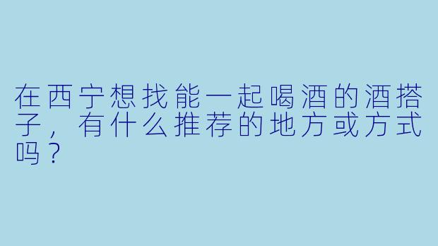 在西宁想找能一起喝酒的酒搭子，有什么推荐的地方或方式吗？