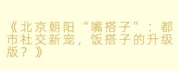 《北京朝阳“嘴搭子”：都市社交新宠，饭搭子的升级版？》