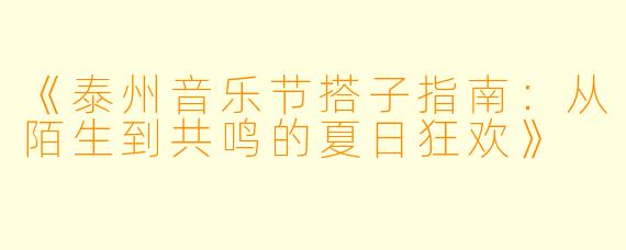 《泰州音乐节搭子指南：从陌生到共鸣的夏日狂欢》